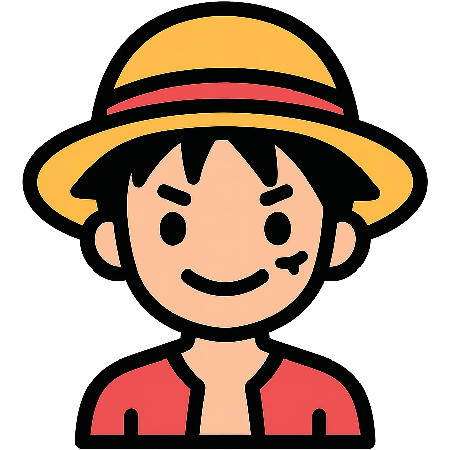 Luffy from One Piece, simple and recognizable colored icon emoji