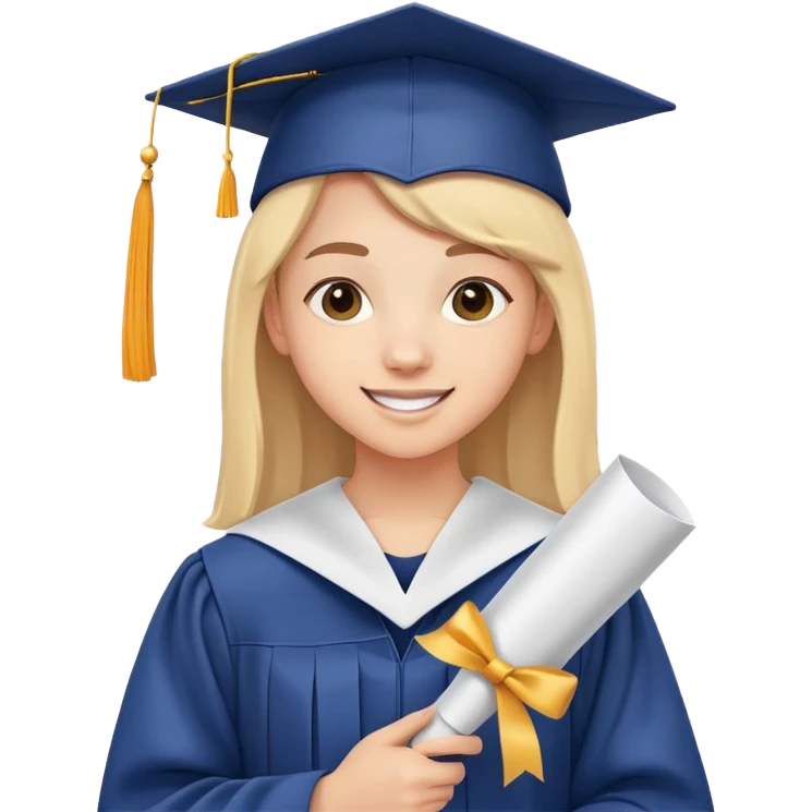 teen holding diploma, graduation cap, cheerful expression emoji