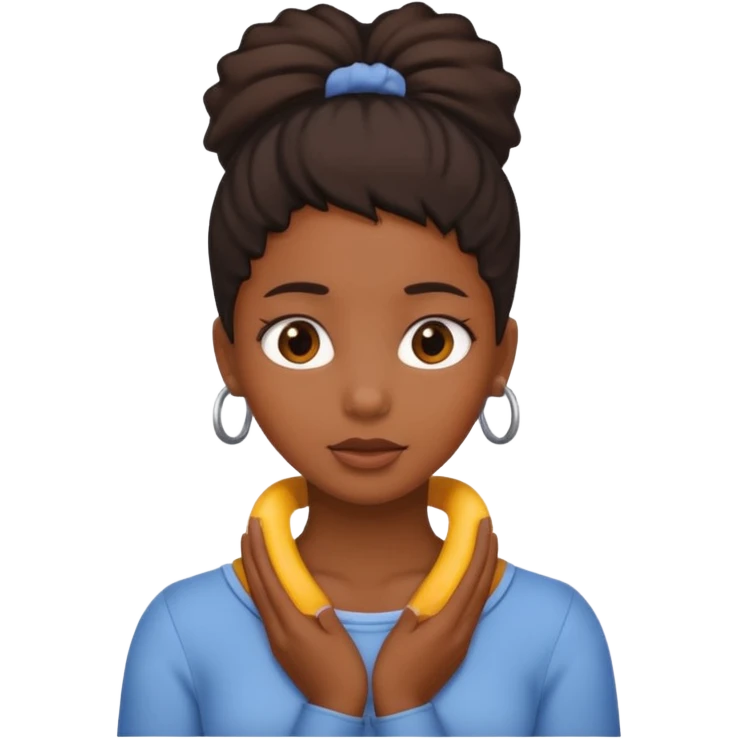 A black girl holding the front of her neck emoji