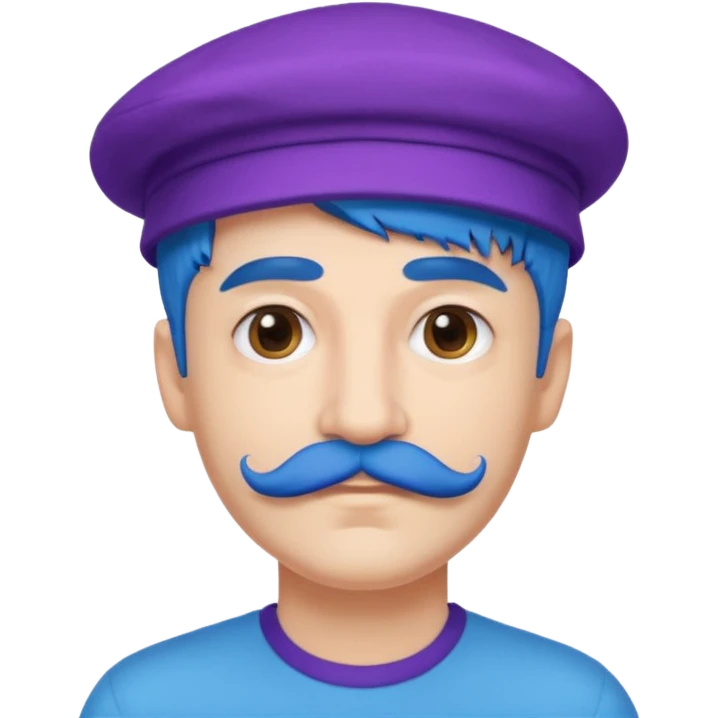 blue haired man and purple hat and mustache emoji