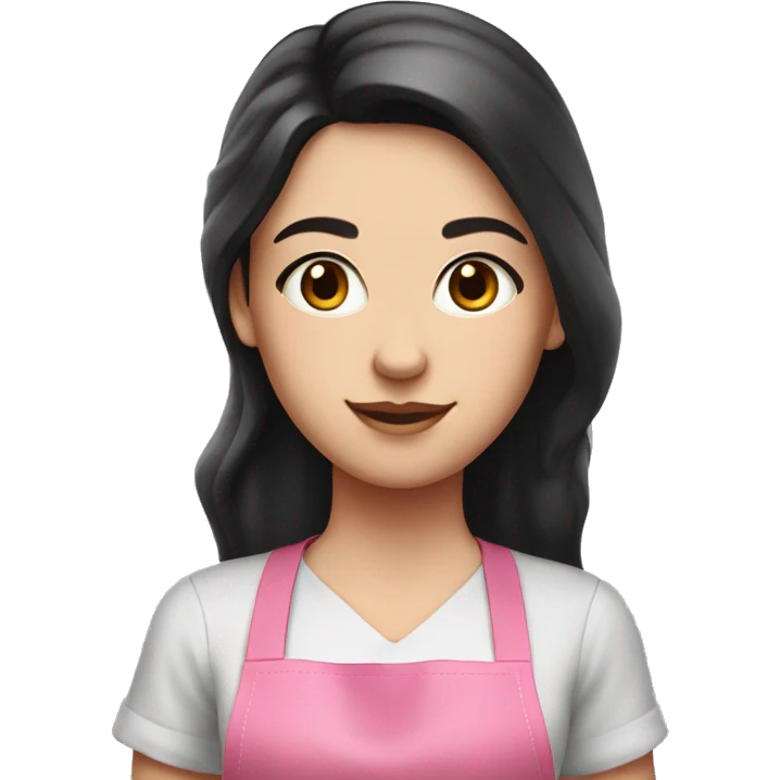 A white girl with long dark hair in pink apron emoji