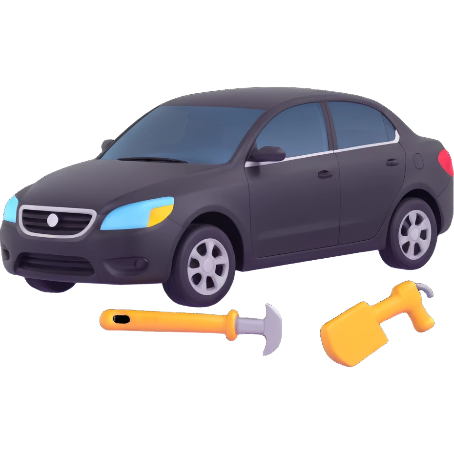 icon of a car with a visible dent from a crash and dent repair tools like a lever and small hammer emoji
