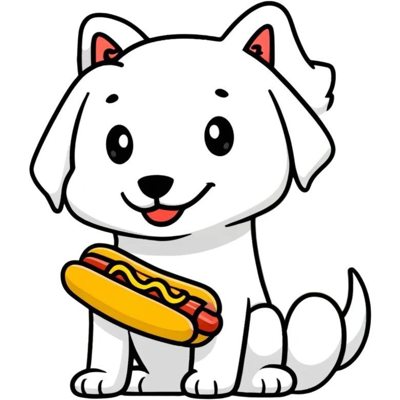 dog eating a suspicious hot dog emoji