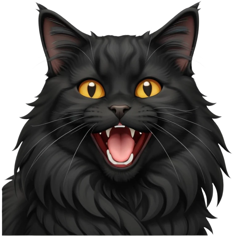 cinematic-yawning black-maine-coon-cat-portrait-emoji,-head-tilted-playfully-and-inquisitively,-sleek--black-fur,-simplified-yet-adorable-features,-highly-detailed,-glowing-with-a-warm,-friendly-glow  emoji