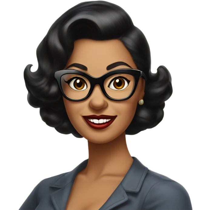 pin-up brown woman with black hair wearing 50s cat eye glasses  emoji
