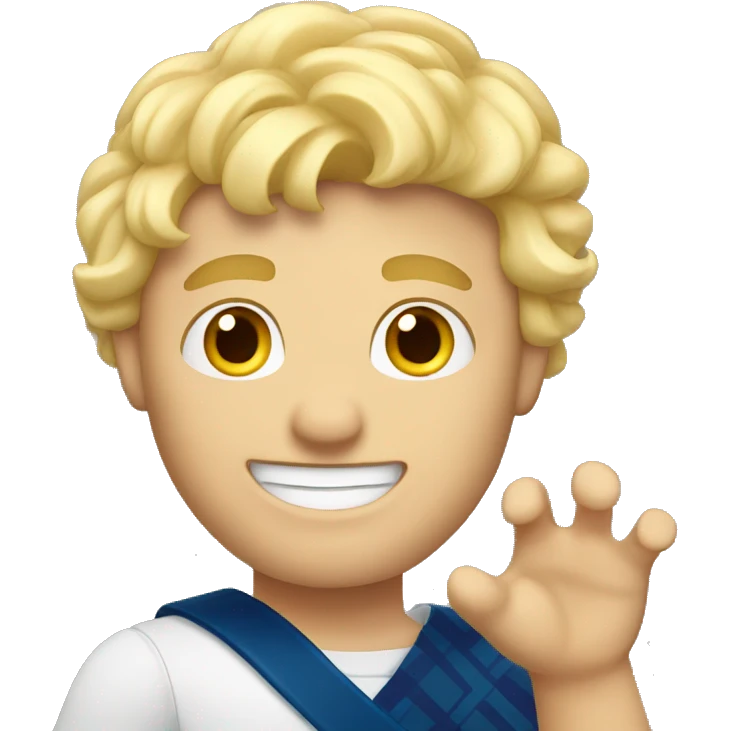 Male with blonde hair waving hand to say hello with a Scotland emoji