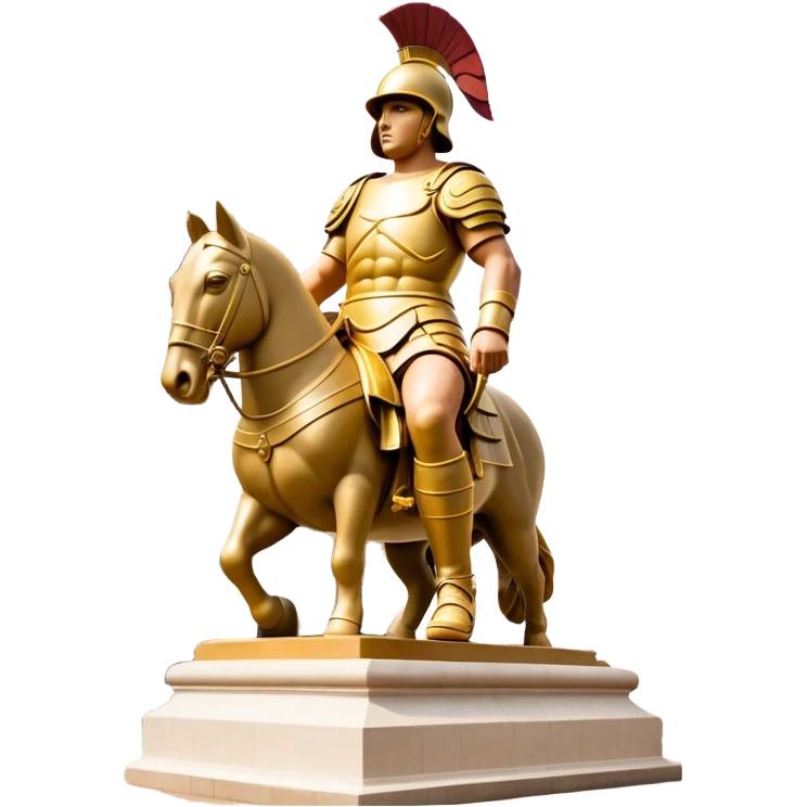 Cinematic Realistic Roman Soldier Statue at Botero Square Landmark Emoji, depicted as a striking, larger-than-life sculpture rendered with rich detail and dynamic, urban lighting. emoji