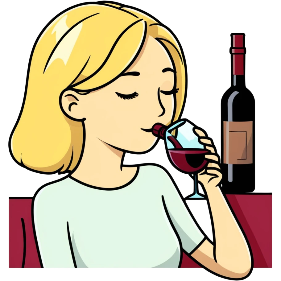 Blonde woman drinking out of a bottle of wine labeled “New Age” emoji