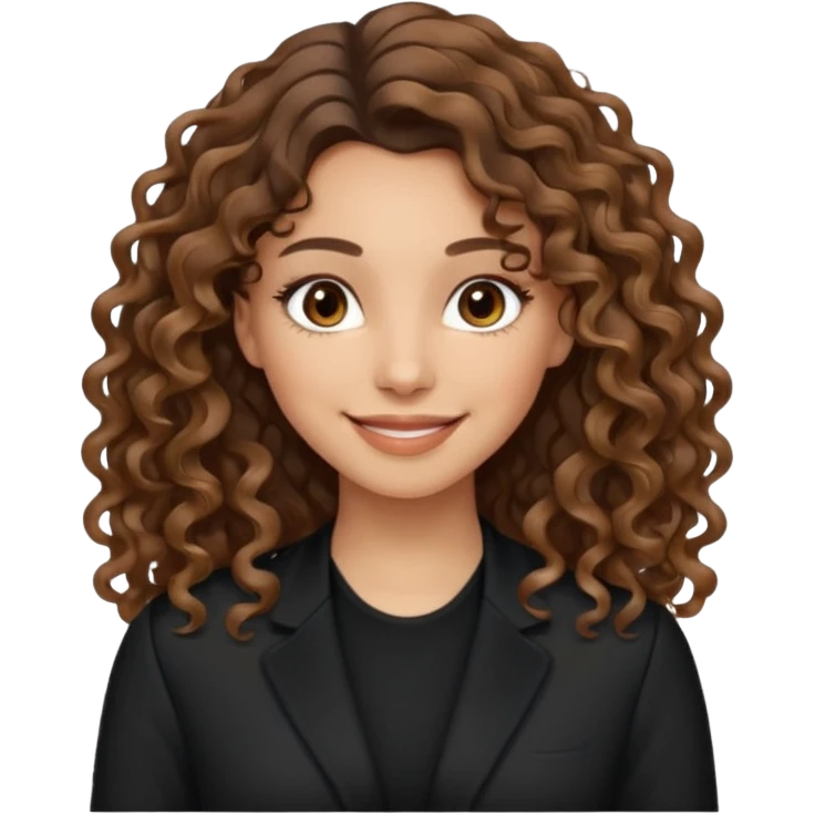 brown balayage hair long curly (not to much curly/not afro), light skin tone, brown eyes, not too skinny, black outfit emoji