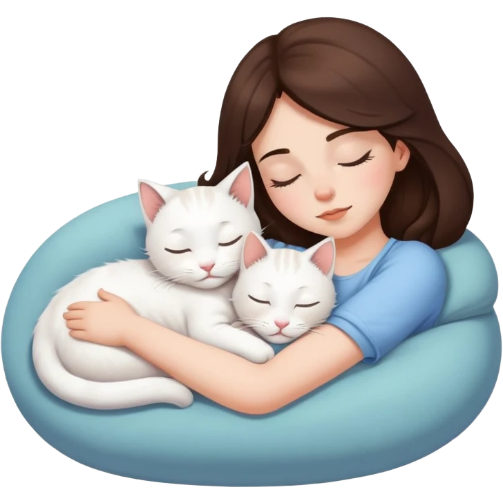 White kitty sleeping on brunette white girl's lap emoji