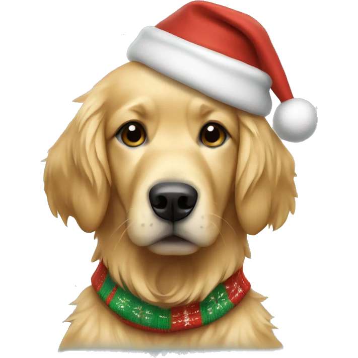 Dog with a sweater and a christmas hat golden retriever  emoji