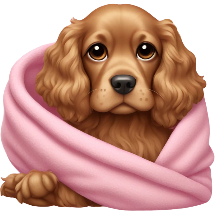 Cocker spaniel in a pink blanket emoji
