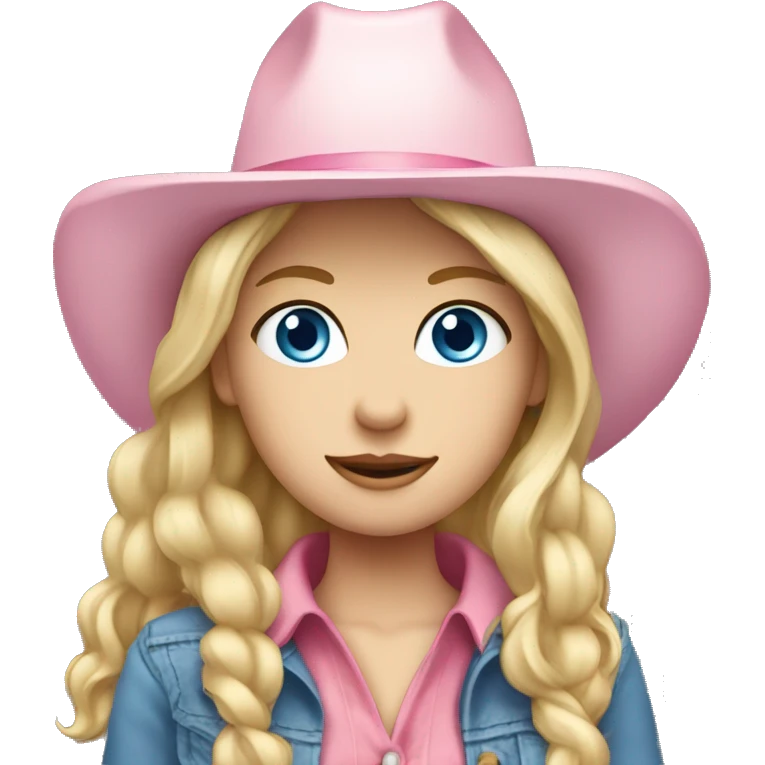 Cowgirl, pale skin, blue eyes, blonde hair, pink hat emoji