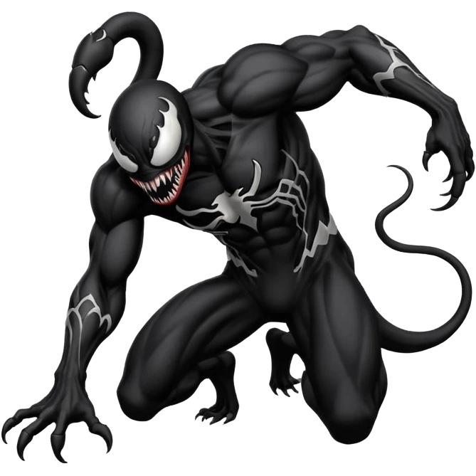 Venom crawling, full black body, no white logos, expressive style emoji