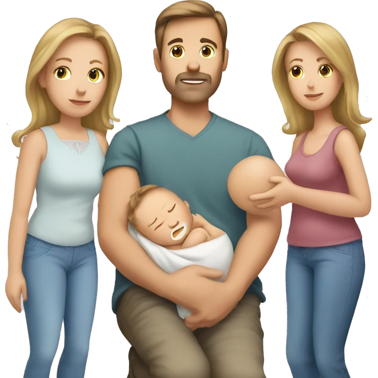 Mum, Brown hair,  Dad, Blond hair with newborn emoji
