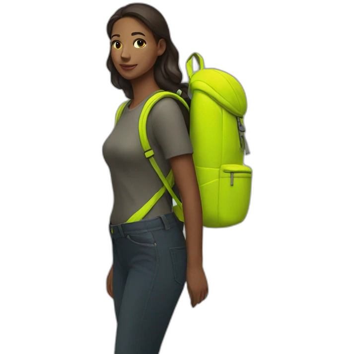  woman with neon yellow backpack emoji