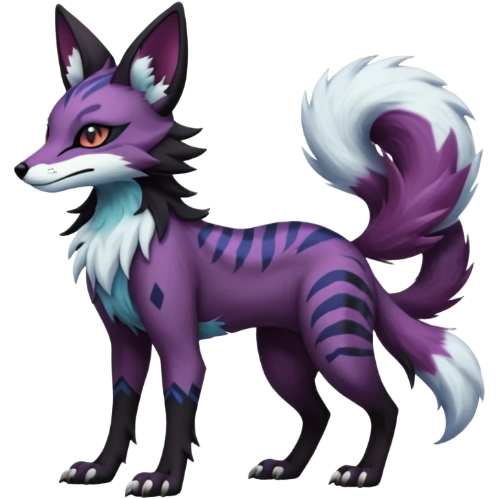 hyper-realistic cool edgy dark black purplish blackish edgy fantasy ethereal feline-vernid-sergal-monster-furret-Lycanroc-umbreon-fursona animal creature full body with intricate markings  emoji