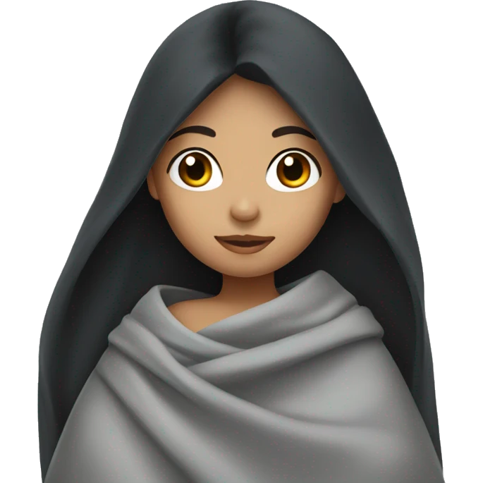 girl with black hair in a gray blanket emoji