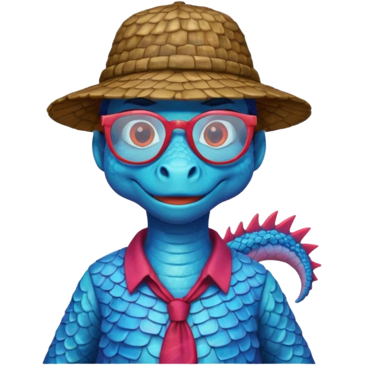 blue dragon with shirt hat and glasses emoji