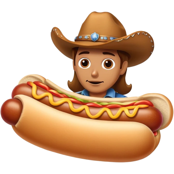 A Hotdog doing a sexy Face in a Cowboy costume emoji