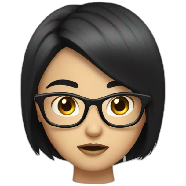 a cute girl with specs angry black hair pointed face  emoji