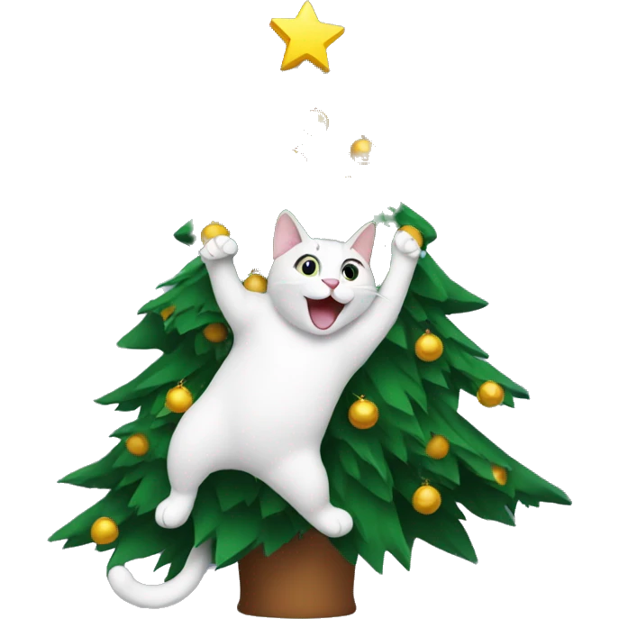Cat stuck in christmas tree laughing emoji