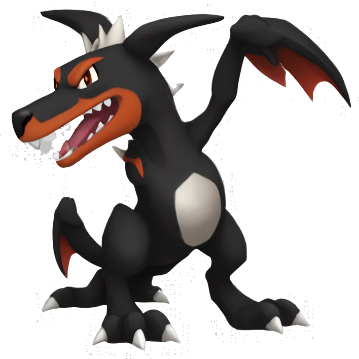 Black Cool Edgy Sergal-Houndoom-Charizard Fakémon  with White and Red Edgy markings emoji