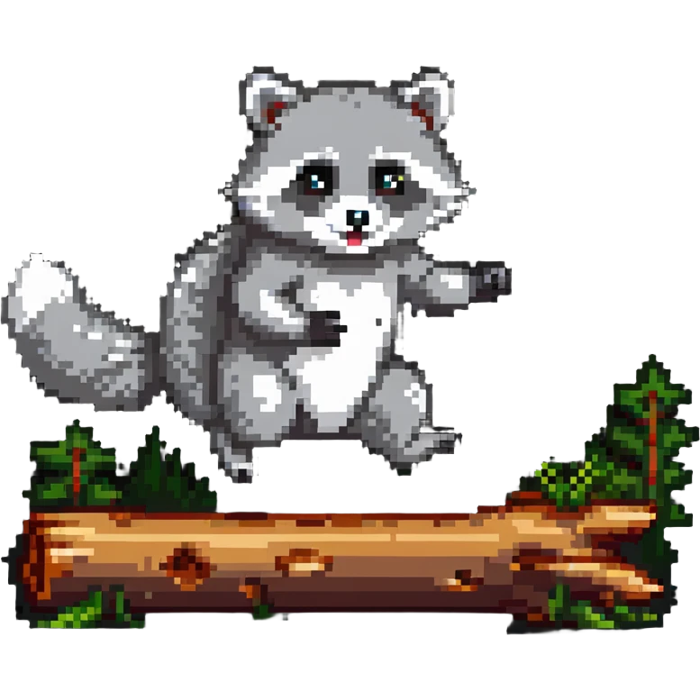 raccoon running and jumping over a log emoji