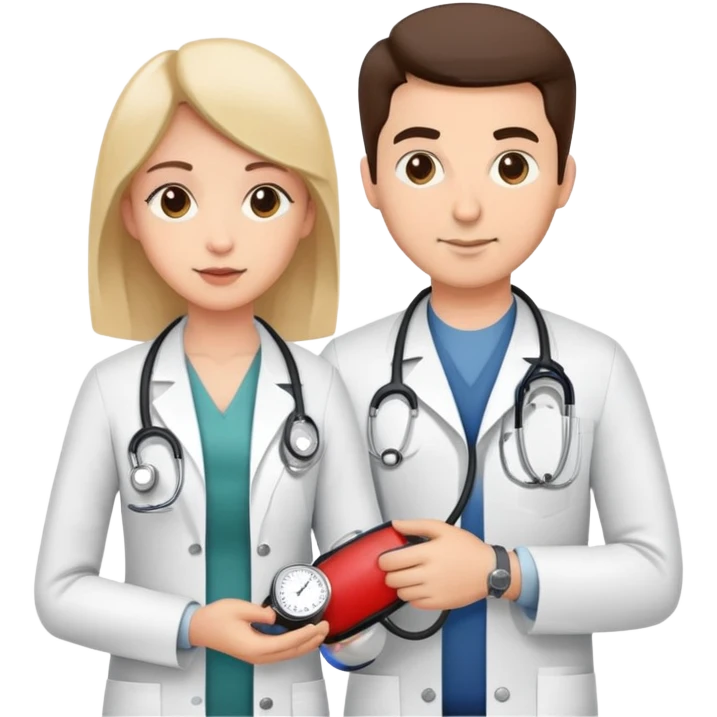 Doctor measuring patient's blood pressure with sphygmomanometer and stethoscope, medical pressure check emoji