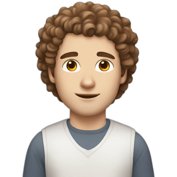 White man with brown curly hair, brown eyes, thick eyebrows, sharp jawline, bigger nose holding white and grey Ragdoll cat emoji