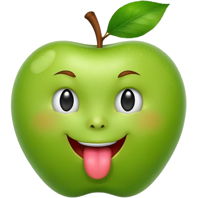 create a green apple with a face showing the tongue on IOS style emoji