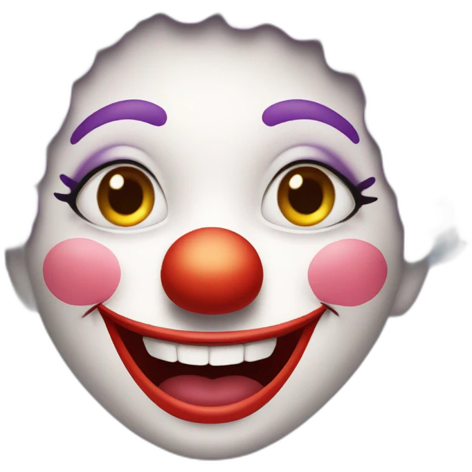 Create a friendly clown face with soft, glowing makeup, set in a joyful circus tent, emphasizing fun and laughter without being intimidating emoji
