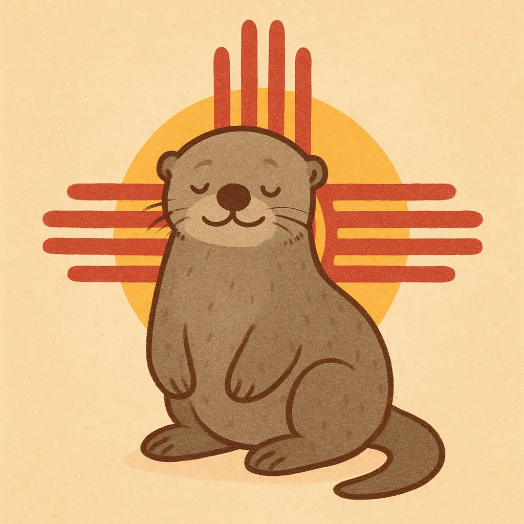 grey sea otter centered on a bold yellow and red Zia background, simple and iconic emoji