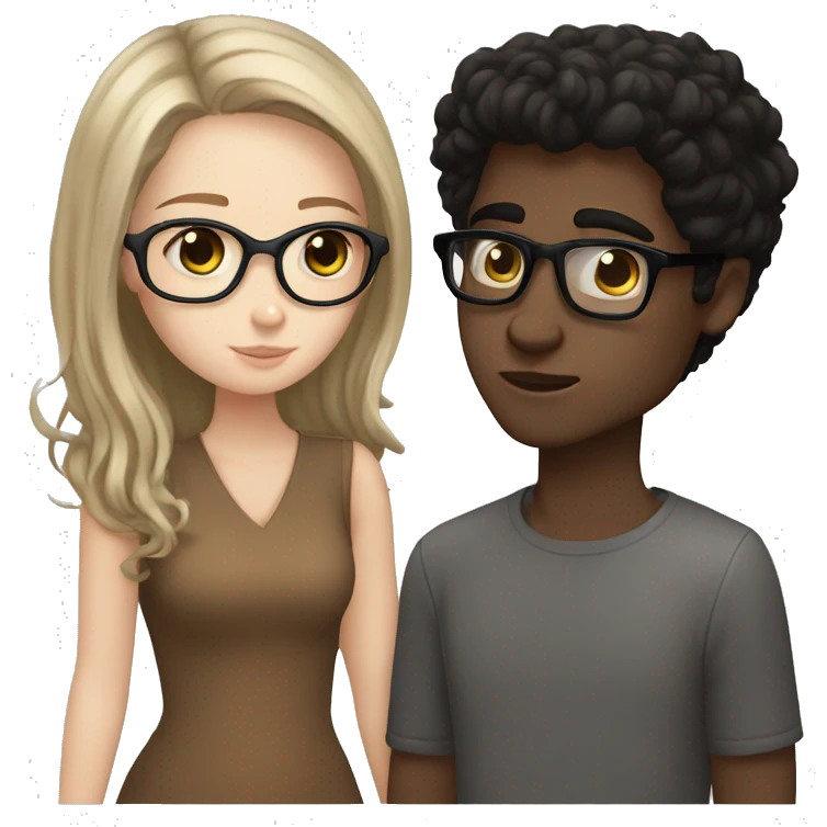 White boy black hair glasses kissing white girl brown hair brown eyes emoji