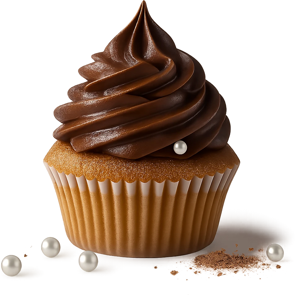 Change the icing to mocha with a medium brown, slightly glossy, coffee-chocolate look. Keep the realistic cupcake and accessories in a photorealistic style with transparent background. emoji