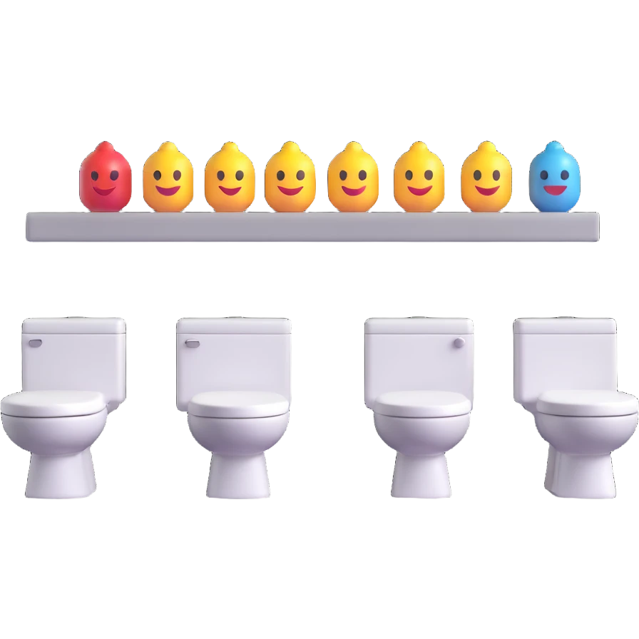 row of modern toilets in 3D emoji style emoji