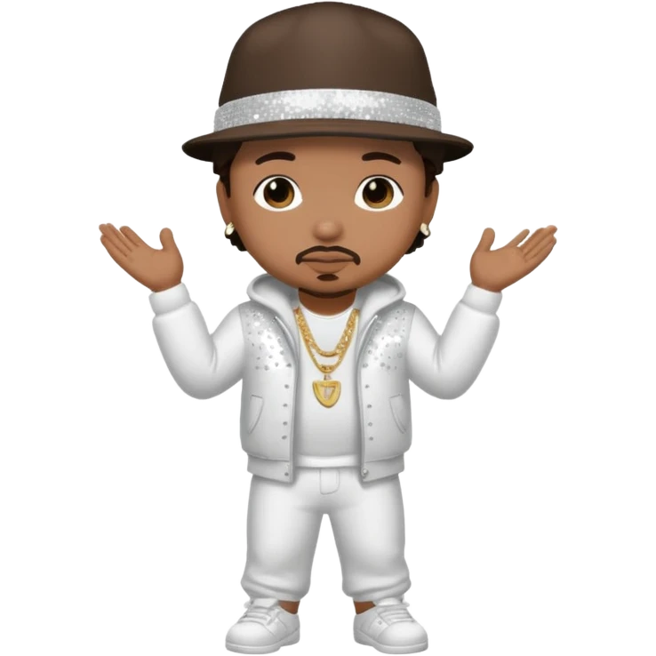 Baby Bash, Rapper (b.1969) with dark brown hair, white sequin outfit emoji