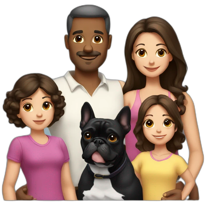 Family-father-mother-two-brunettes-daughters-and-one-black-French-bulldog emoji