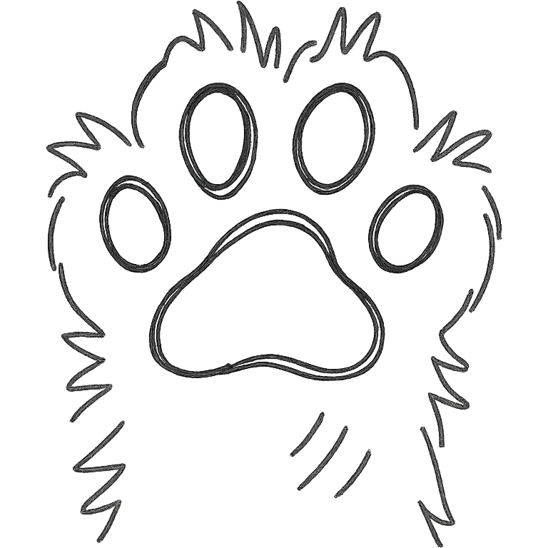 fluffy cat paw, hand drawn style, sketchy black lines, no fill, playful emoji