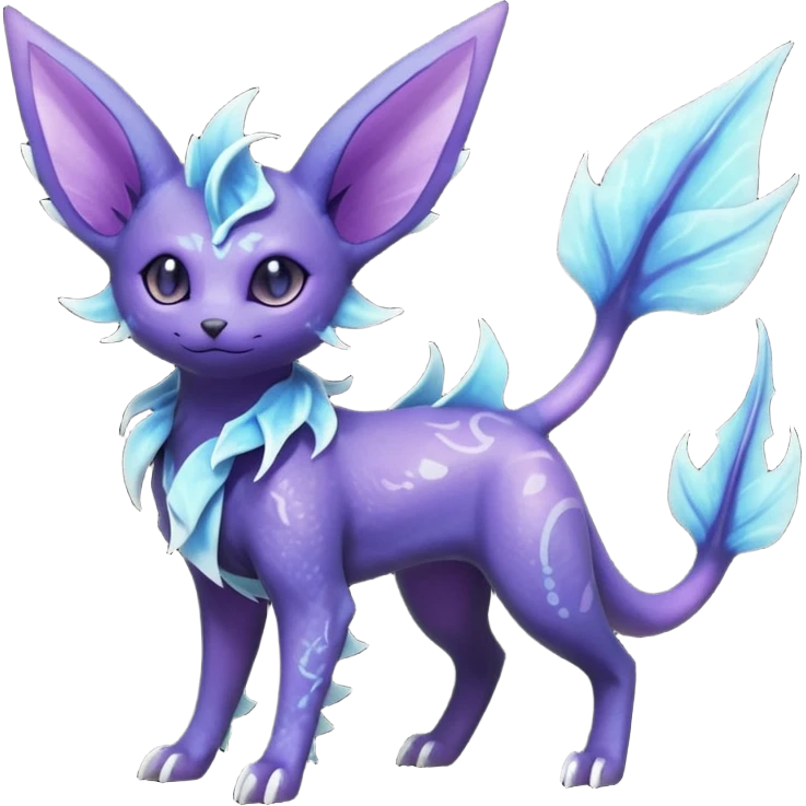 Rare realistic purple indigo violet nebulae shiny sparkly dark-neon glowing bioluminescent edgy badass epic pretty beautiful handsome gorgeous aesthetic colorful vibrant Vernid-Trico-Vaporeon-Espeon-species-Fakemon-creature by LiLaiRa, 4 legs, 1 tail, random markings, (full body) emoji