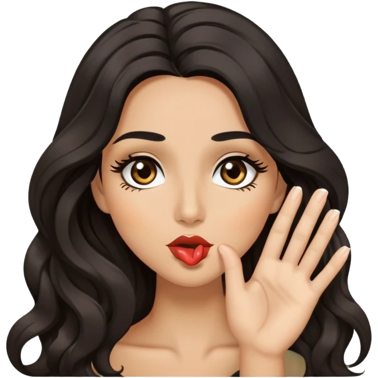 woman with olive skin, brown eyes and long lashes, and long black wavy hair blowing a kiss emoji