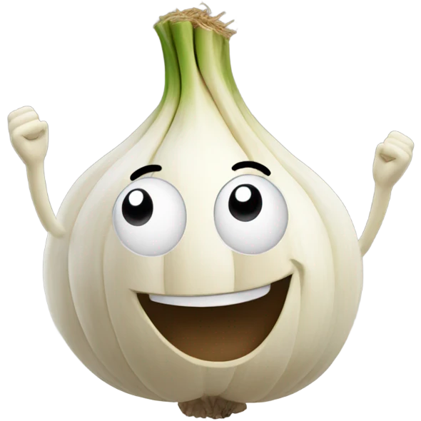 happy garlic with hands up emoji