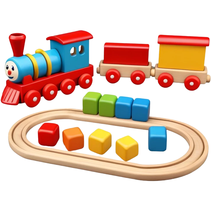 wooden toys set with blocks, train, and stacking rings for children emoji