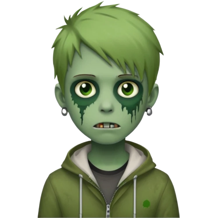 boy zombie with light brown emo hair and green skin and earpods emoji emoji