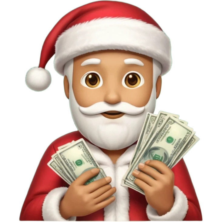 A confident rich emoji face wearing a Santa hat, money stacks, casino vibe, New Year theme, premium 3D emoji style, sharp details, no text, isolated on transparent background emoji