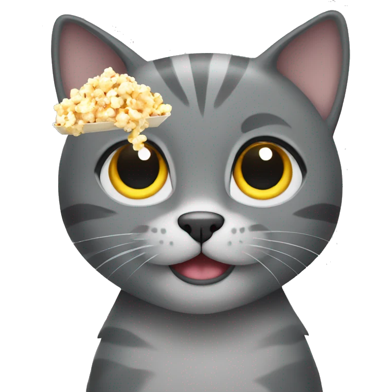 Grey cat with popcorn emoji