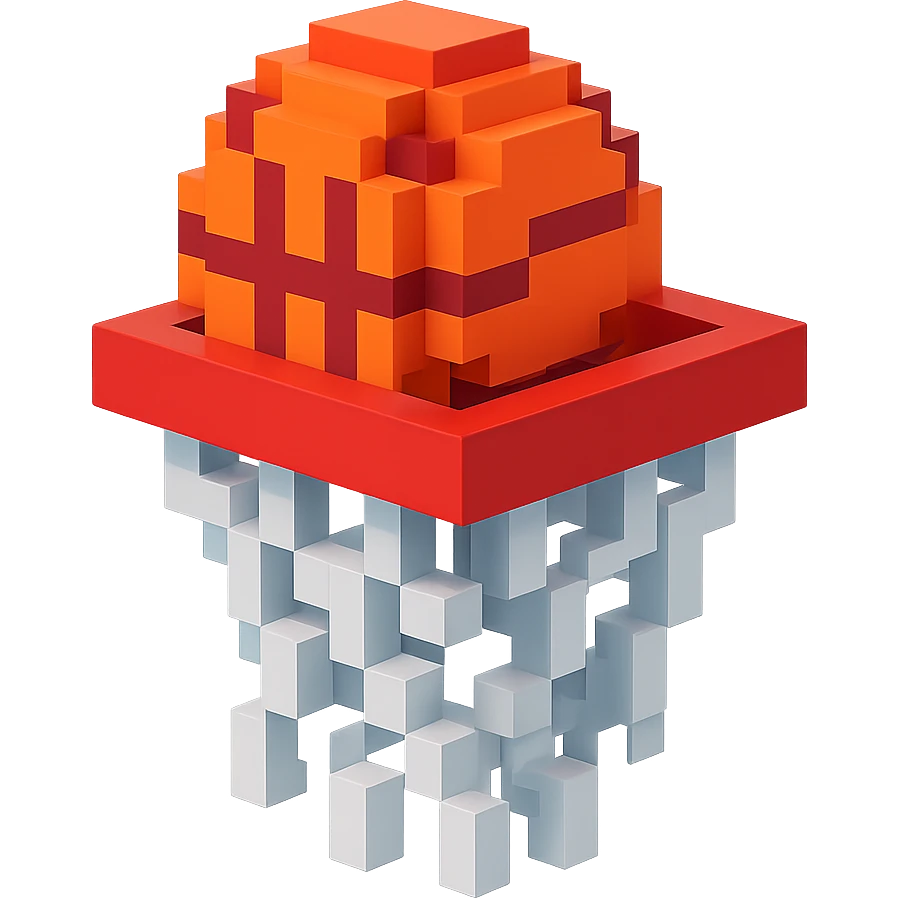 Voxel-style basketball in a net, variation 3 emoji