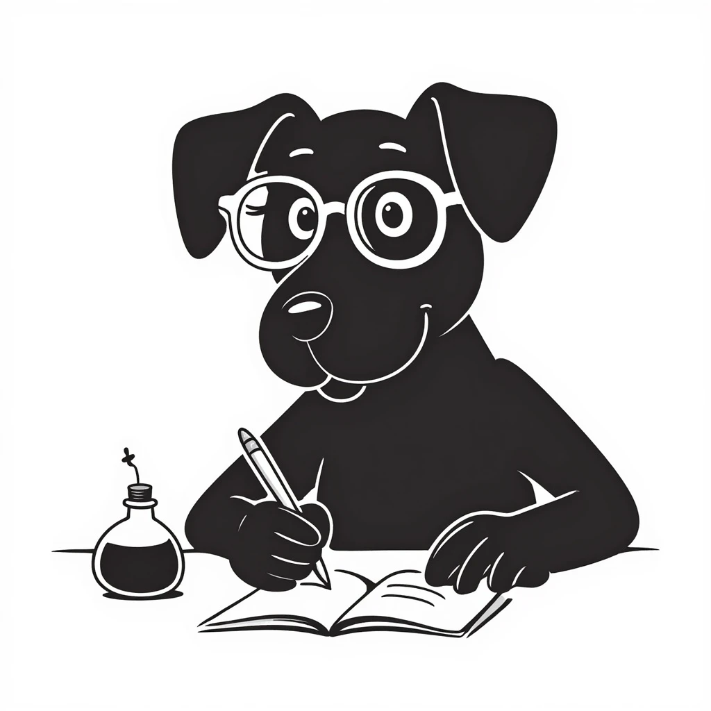 A dog with glasses is writing something emoji