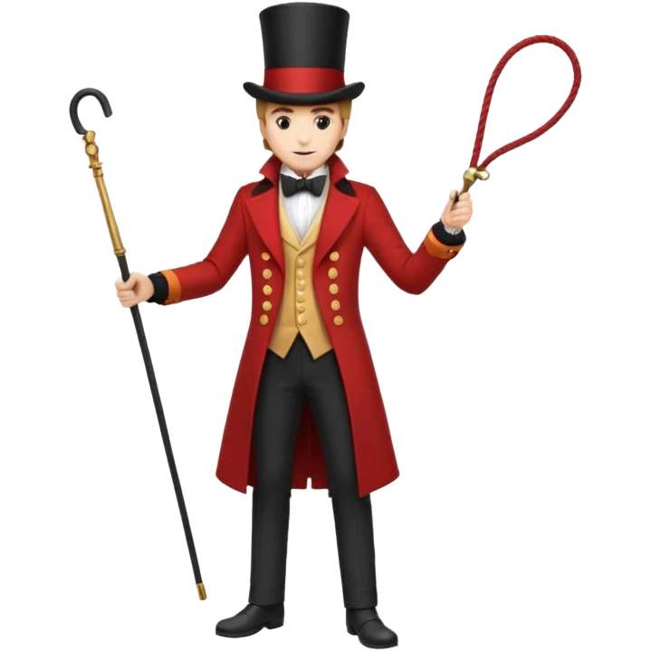 Ringmaster – Man in red coat and top hat, holding a whip or mic, full body emoji