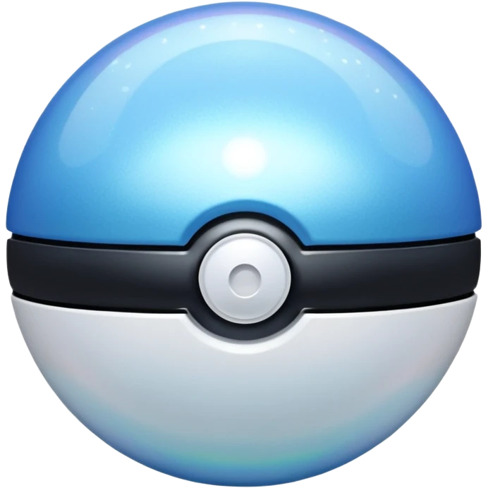blue pokeball emoji, top half is a more saturated blue, bottom half is white, black stripe, with a white sheen, with a pearlescent finish, with a holographic shimmer effect emoji